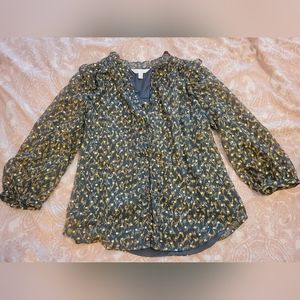Lauren Conrad green and gold button up blouse